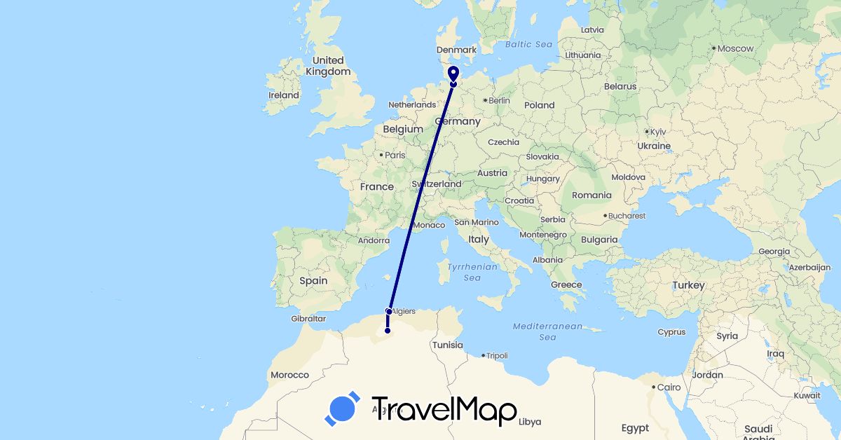 TravelMap itinerary: driving in Germany, Algeria (Africa, Europe)
